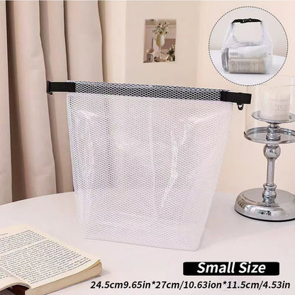 Waterproof Mesh Toiletry Bag, Drawstring Cosmetic Organizer with Quick-Release Buckle, Transparent Pouch for Travel, Gym, and Ba