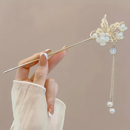 Floral Tassel Hair Sticks — Single or 6-Piece Set