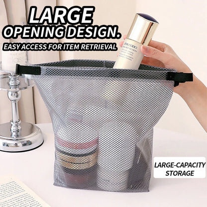 Waterproof Mesh Toiletry Bag, Drawstring Cosmetic Organizer with Quick-Release Buckle, Transparent Pouch for Travel, Gym, and Ba